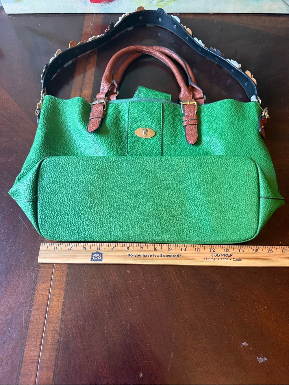 J & D Paris Women's Green Large Bag Faux Leather Handbag Floral Grommets Strap - Picture 7 of 11